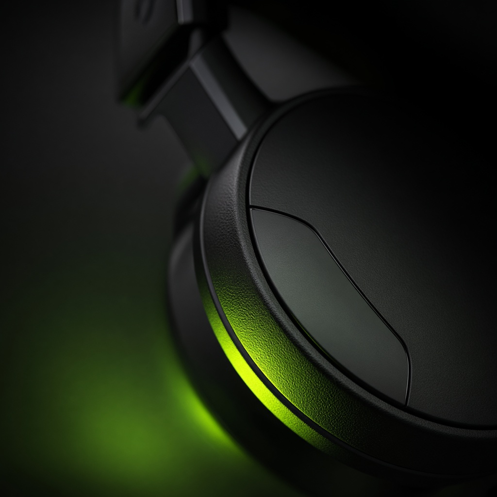 Gros plan sur l'écouteur d'un casque sombre